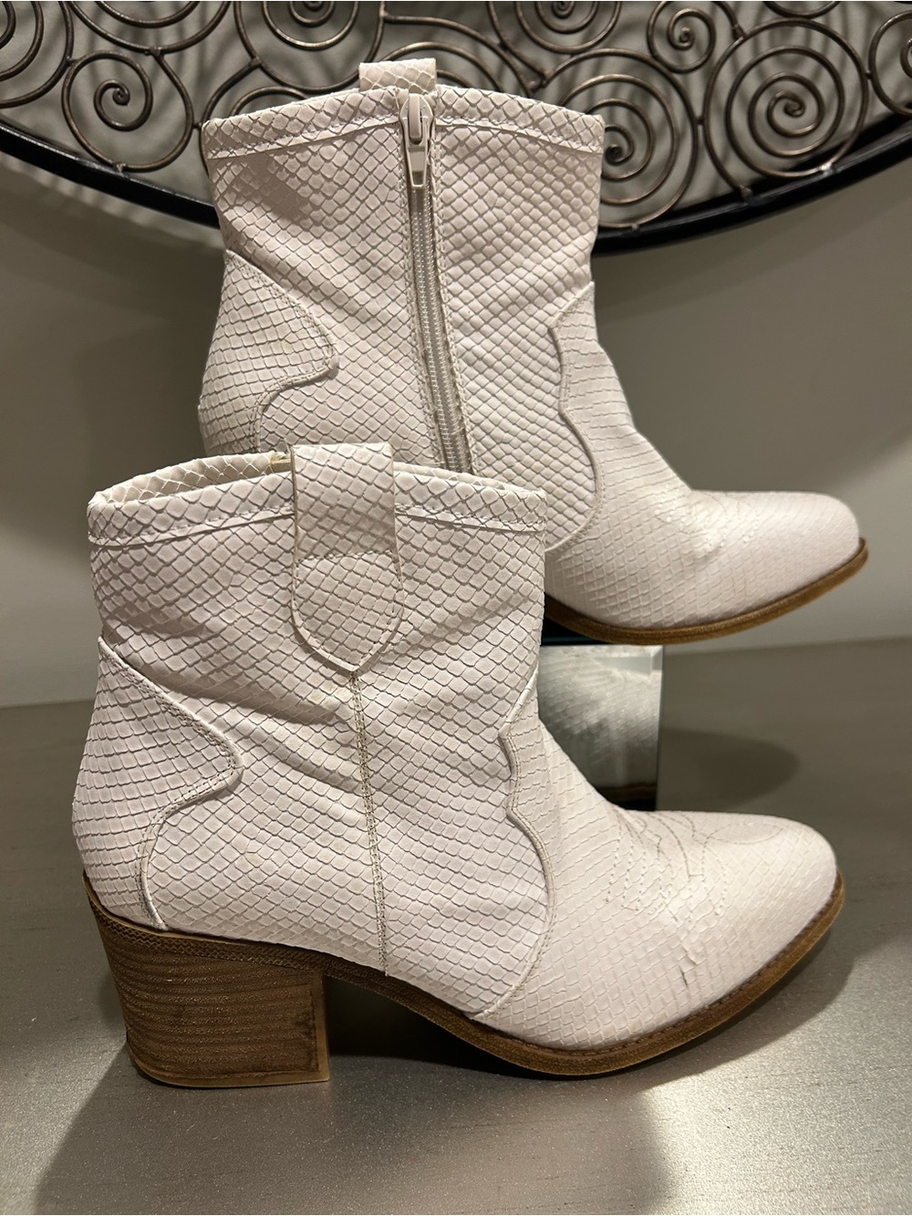 Dirty Laundry White Textured Western-Style Ankle Boots